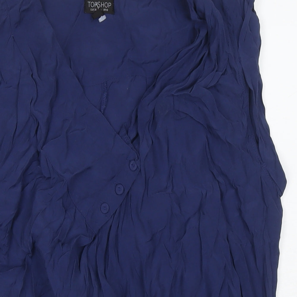Topshop Womens Blue Viscose Basic T-Shirt Size 10 V-Neck
