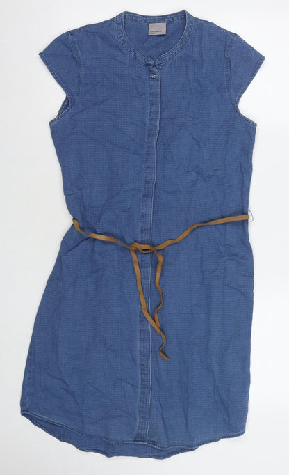 Vero Moda Womens Blue Cotton Shift Size M Round Neck Snap