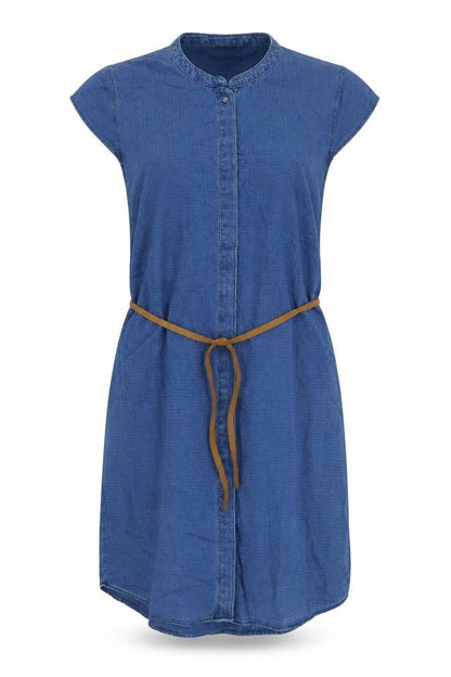 Vero Moda Womens Blue Cotton Shift Size M Round Neck Snap