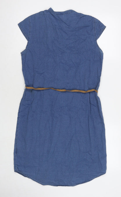 Vero Moda Womens Blue Cotton Shift Size M Round Neck Snap