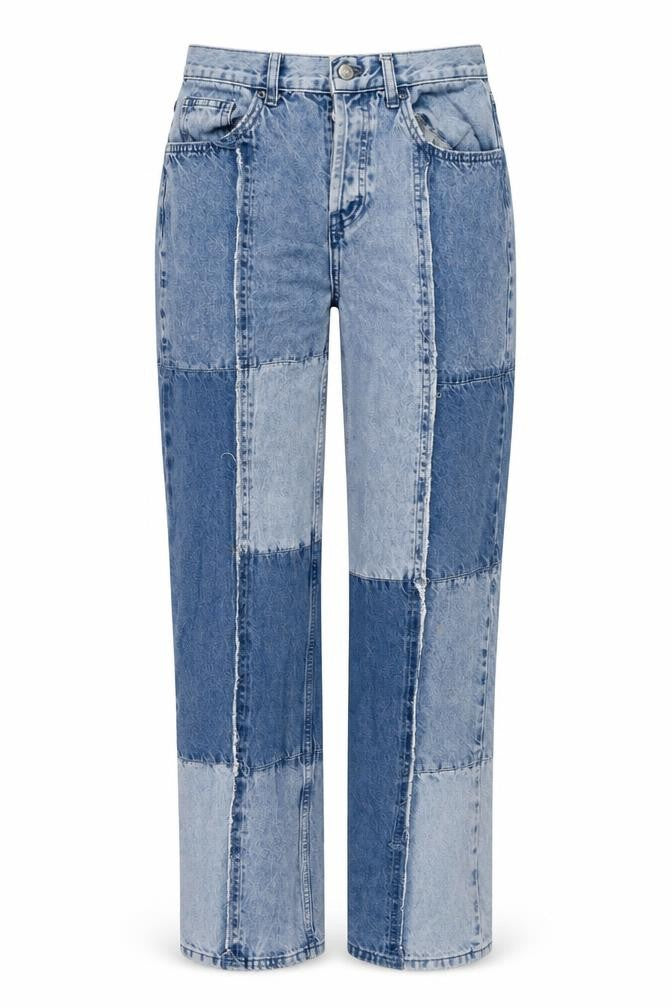 Topshop Womens Blue Cotton Straight Jeans Size 30 in L32 in Regular Zip - Patched Pattern