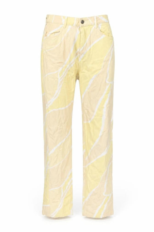 Monki Womens Yellow Geometric Cotton Straight Jeans Size 10 L29 in Regular Zip