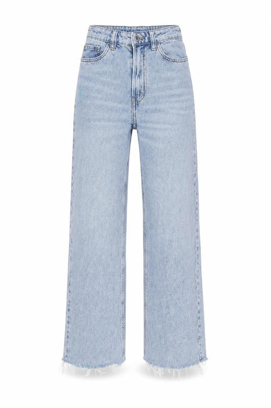&Denim Womens Blue Cotton Wide-Leg Jeans Size 8 L31 in Regular Button - Raw Hem