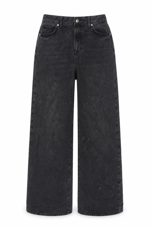 New Look Womens Black Cotton Wide-Leg Jeans Size 8 L31 in Regular Button
