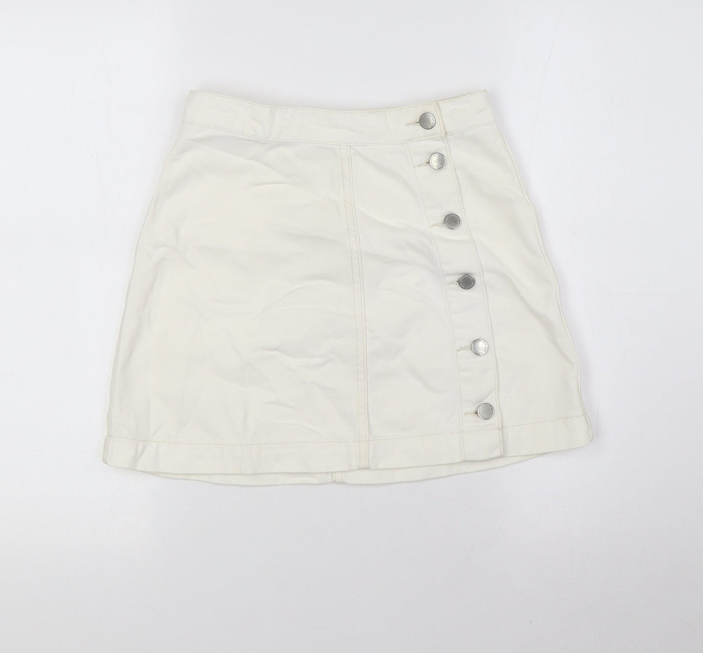 Topshop Womens Ivory Cotton A-Line Skirt Size 26 Button