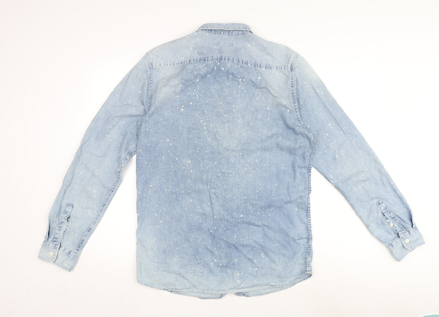New Look Mens Blue Cotton Button-Up Size M Collared Button - Speckles Design.