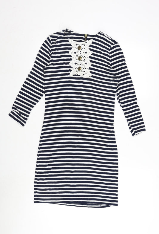 River Inbound Womens Blue Elastane Bodycon Size 8 Crew Neck Zip