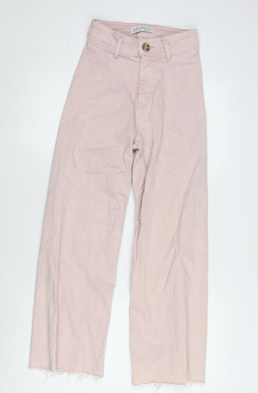 Denim & Co. Womens Pink Cotton Blend Wide-Leg Jeans Size 6 L26.5 in Regular Zip
