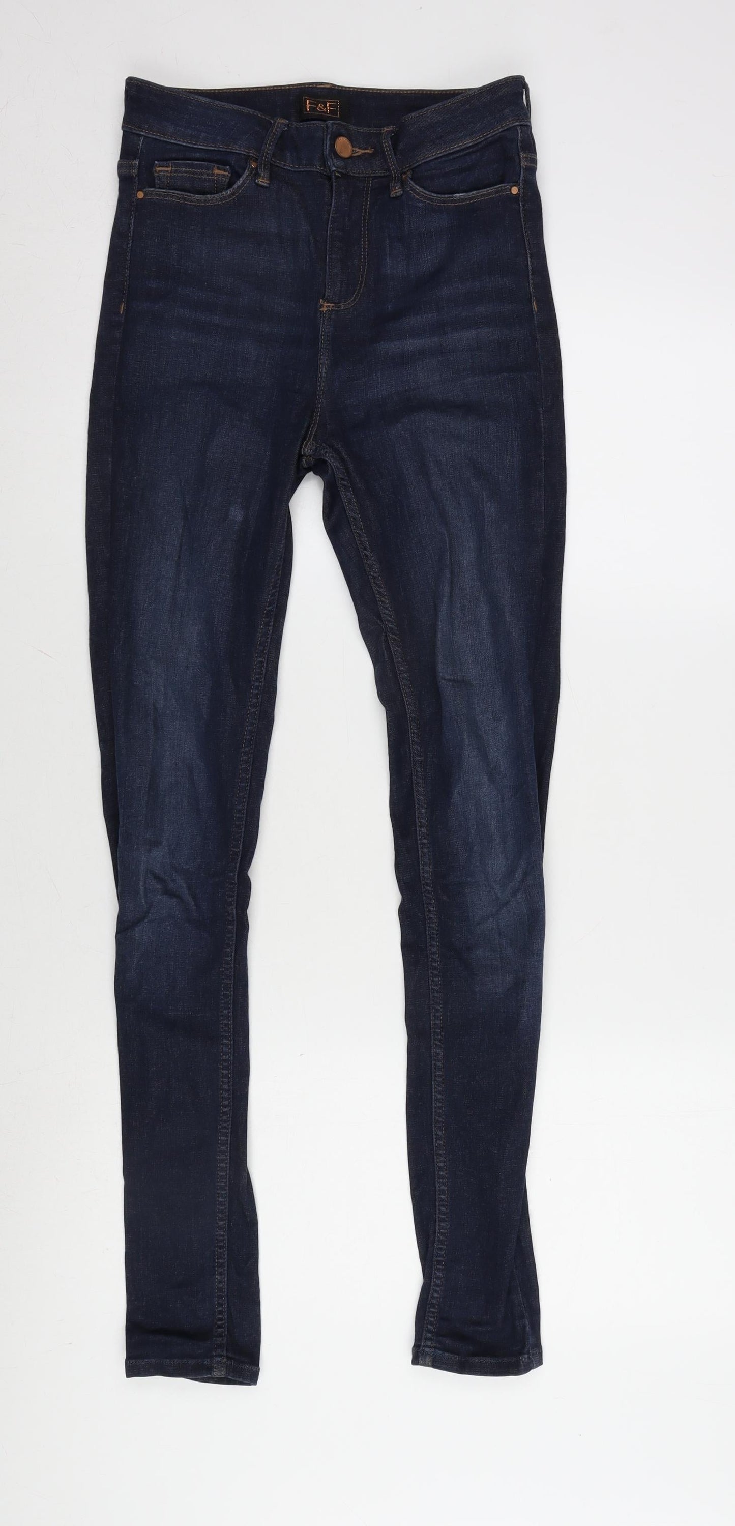 F&F Womens Blue Cotton Blend Straight Jeans Size 6 L30 in Regular Zip