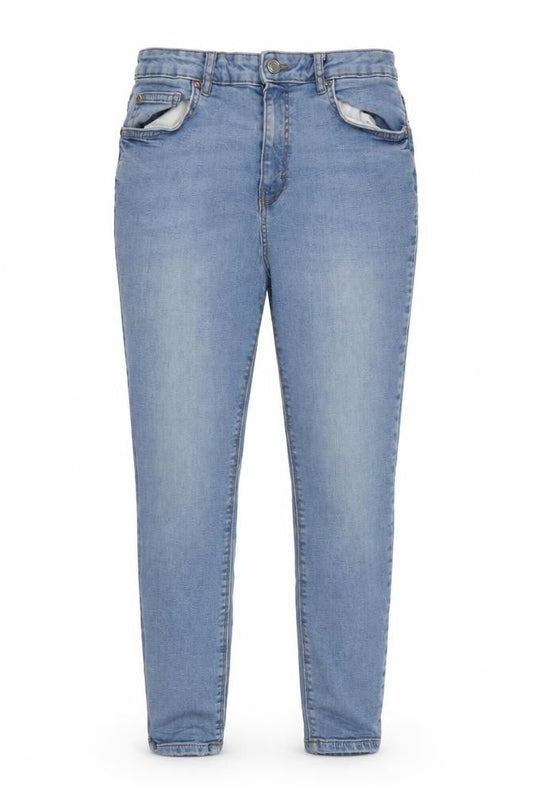 Denim & Co. Womens Blue Cotton Blend Tapered Jeans Size 14 L24.5 in Regular Zip