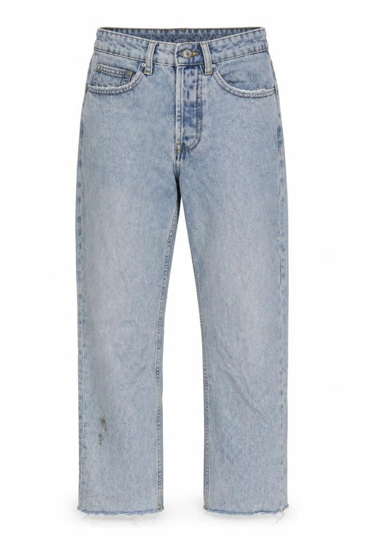 Denim & Co. Womens Blue Cotton Straight Jeans Size 8 L26 in Regular Button - Raw Hem