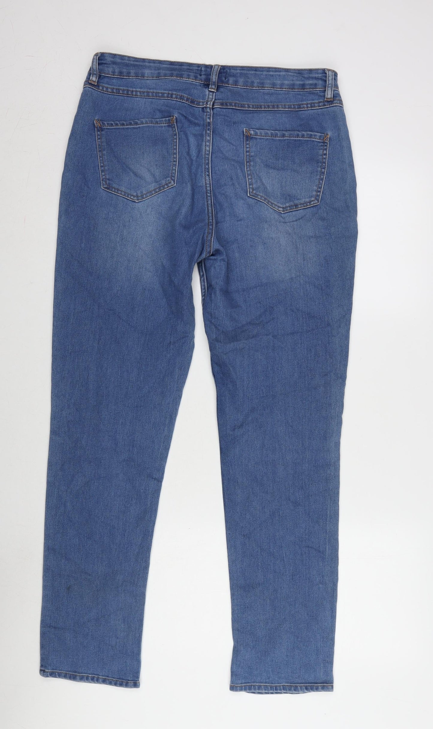 Denim Womens Blue Cotton Blend Straight Jeans Size 14 L30 in Regular Zip