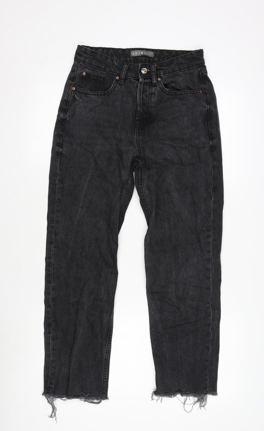 Denim & Co. Womens Grey Cotton Blend Straight Jeans Size 6 L25 in Regular Zip - Raw Hem