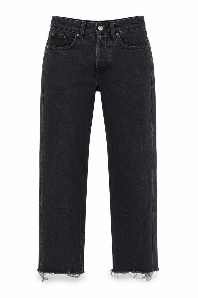Denim & Co. Womens Grey Cotton Blend Straight Jeans Size 6 L25 in Regular Zip - Raw Hem