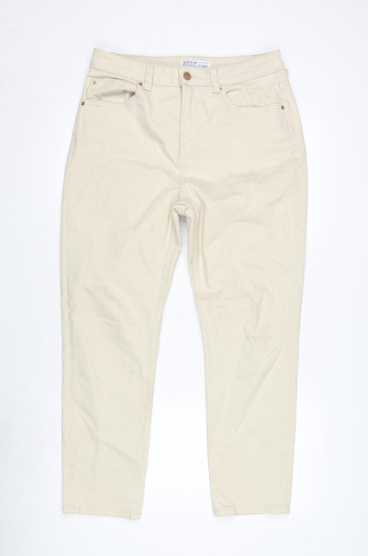 Denim & Co. Womens Beige Cotton Blend Straight Jeans Size 14 L27 in Regular Zip