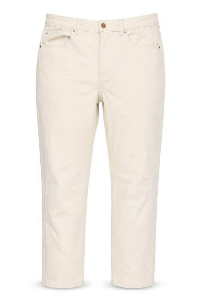 Denim & Co. Womens Beige Cotton Blend Straight Jeans Size 14 L27 in Regular Zip
