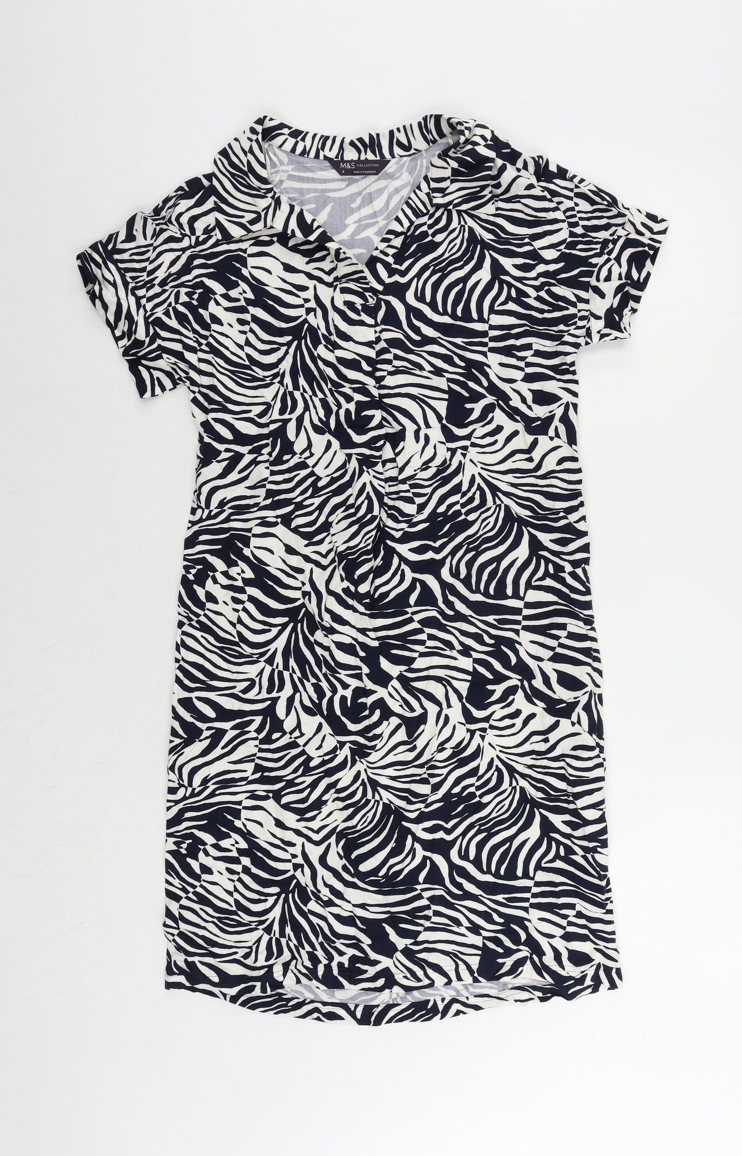 Marks and Spencer Womens Blue Animal Print Viscose Shirt Dress Size 6 Collared Pullover