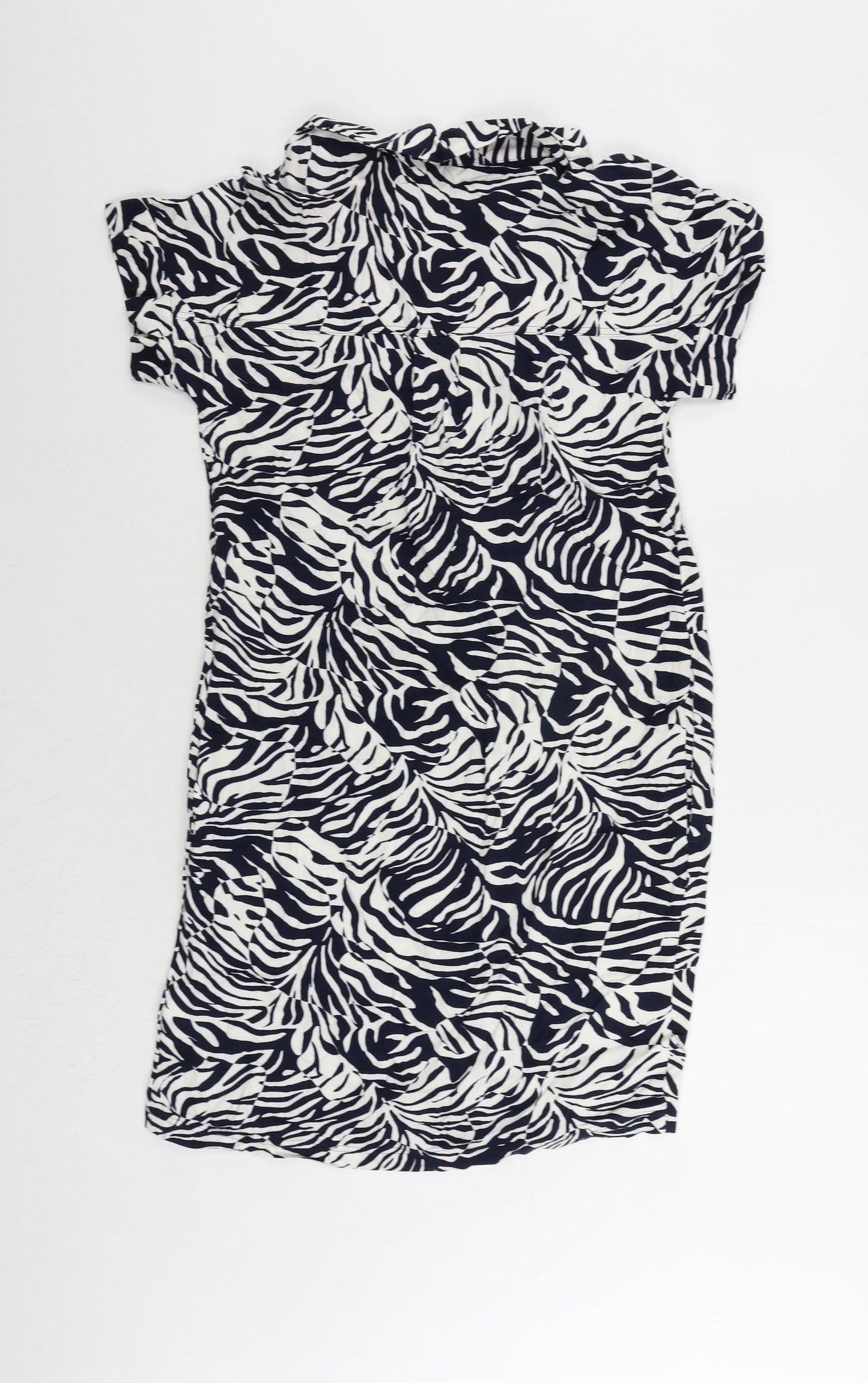 Marks and Spencer Womens Blue Animal Print Viscose Shirt Dress Size 6 Collared Pullover
