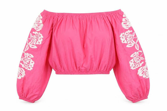 Marks and Spencer Womens Pink Cotton Basic Blouse Size 18 Off the Shoulder - Embroidered