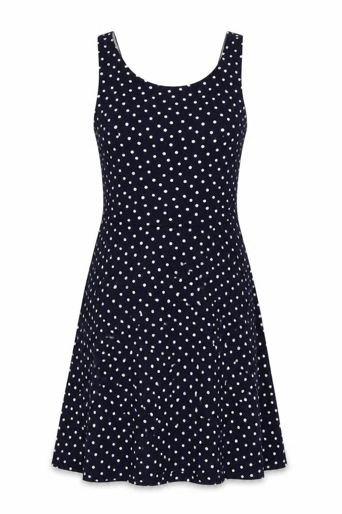 H&M Womens Blue Polka Dot Polyester Skater Dress Size 8 Scoop Neck Pullover