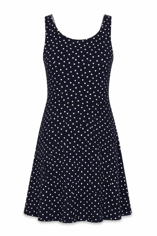H&M Womens Blue Polka Dot Polyester Skater Dress Size 8 Scoop Neck Pullover