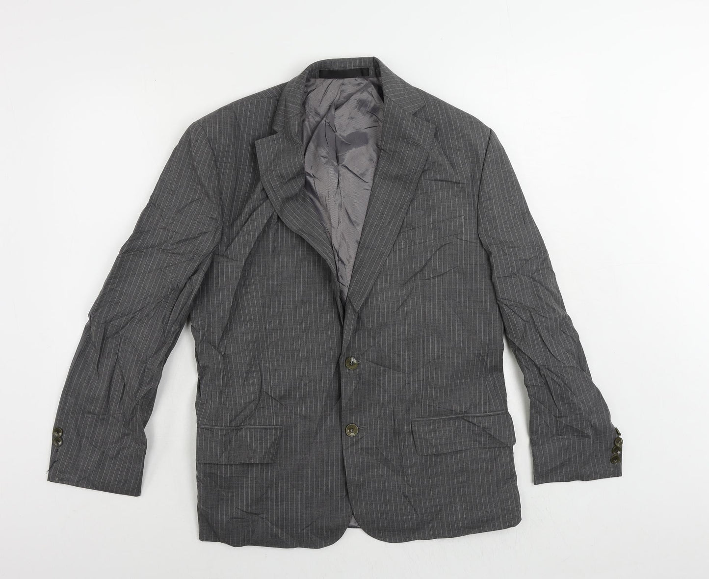 Marks and Spencer Mens Grey Striped Wool Jacket Suit Jacket Size 38 Regular