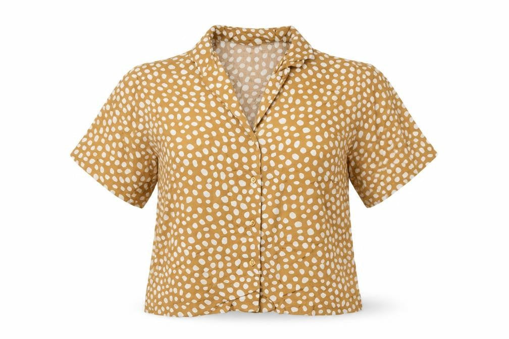 Lindex Womens Brown Animal Print Viscose Basic Button-Up Size M Collared