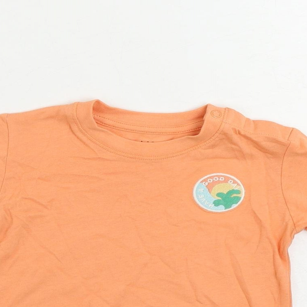 Marks and Spencer Baby Orange Cotton Pullover T-Shirt Size 9-12 Months Crew Neck Snap