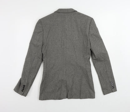 Back view of ASOS men’s grey geometric polyester jacket suit jacket, size 36, regular