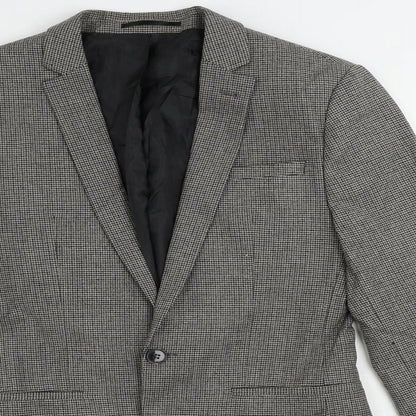 Close-up detail of ASOS men’s grey geometric polyester jacket suit jacket, size 36, regular