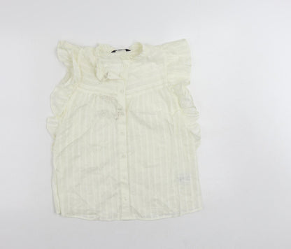 Marks & Spencer Womens Ivory Cotton Basic Button-Up Size 6 Mock Neck - Embroidered