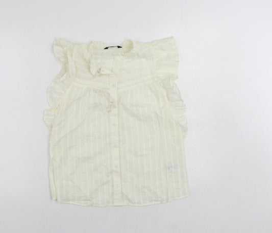 Marks and Spencer Womens Ivory Cotton Basic Button-Up Size 6 Mock Neck - Embroidered