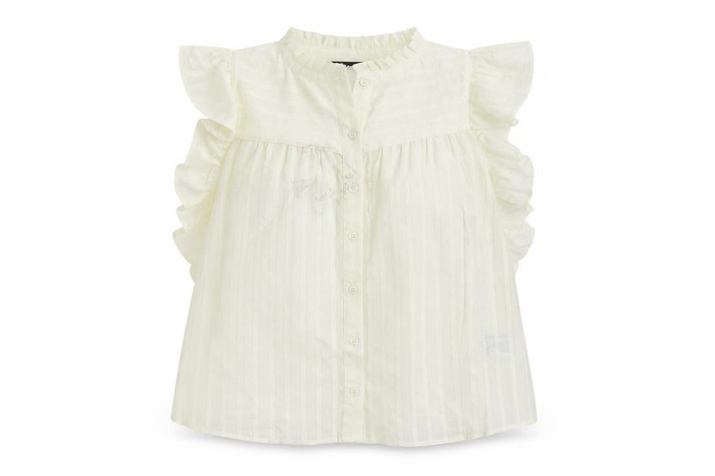 Marks & Spencer Womens Ivory Cotton Basic Button-Up Size 6 Mock Neck - Embroidered