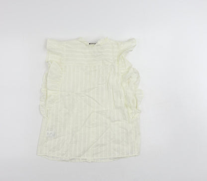 Marks & Spencer Womens Ivory Cotton Basic Button-Up Size 6 Mock Neck - Embroidered