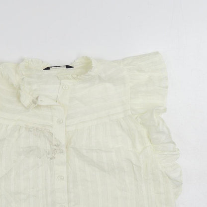 Marks & Spencer Womens Ivory Cotton Basic Button-Up Size 6 Mock Neck - Embroidered