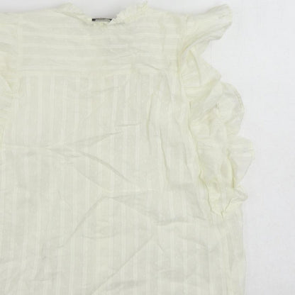 Marks & Spencer Womens Ivory Cotton Basic Button-Up Size 6 Mock Neck - Embroidered