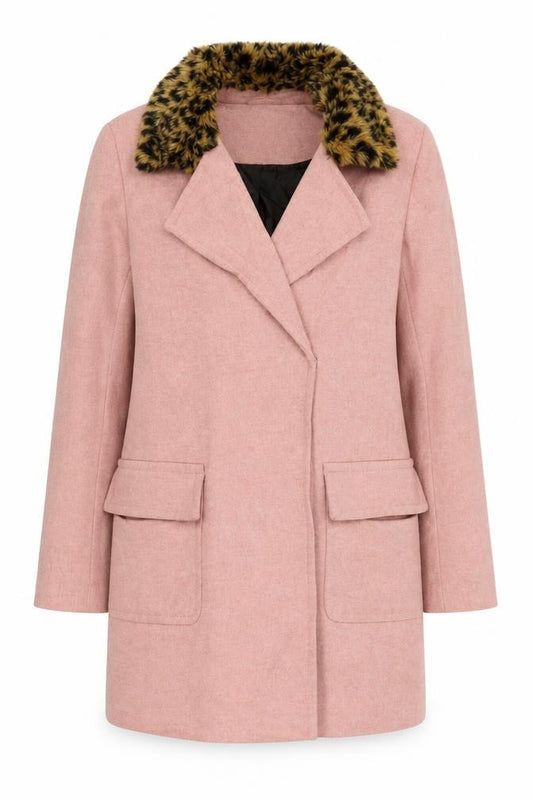 ASOS Womens Pink Pea Coat Coat Size 10 Button - Faux Fur Collar