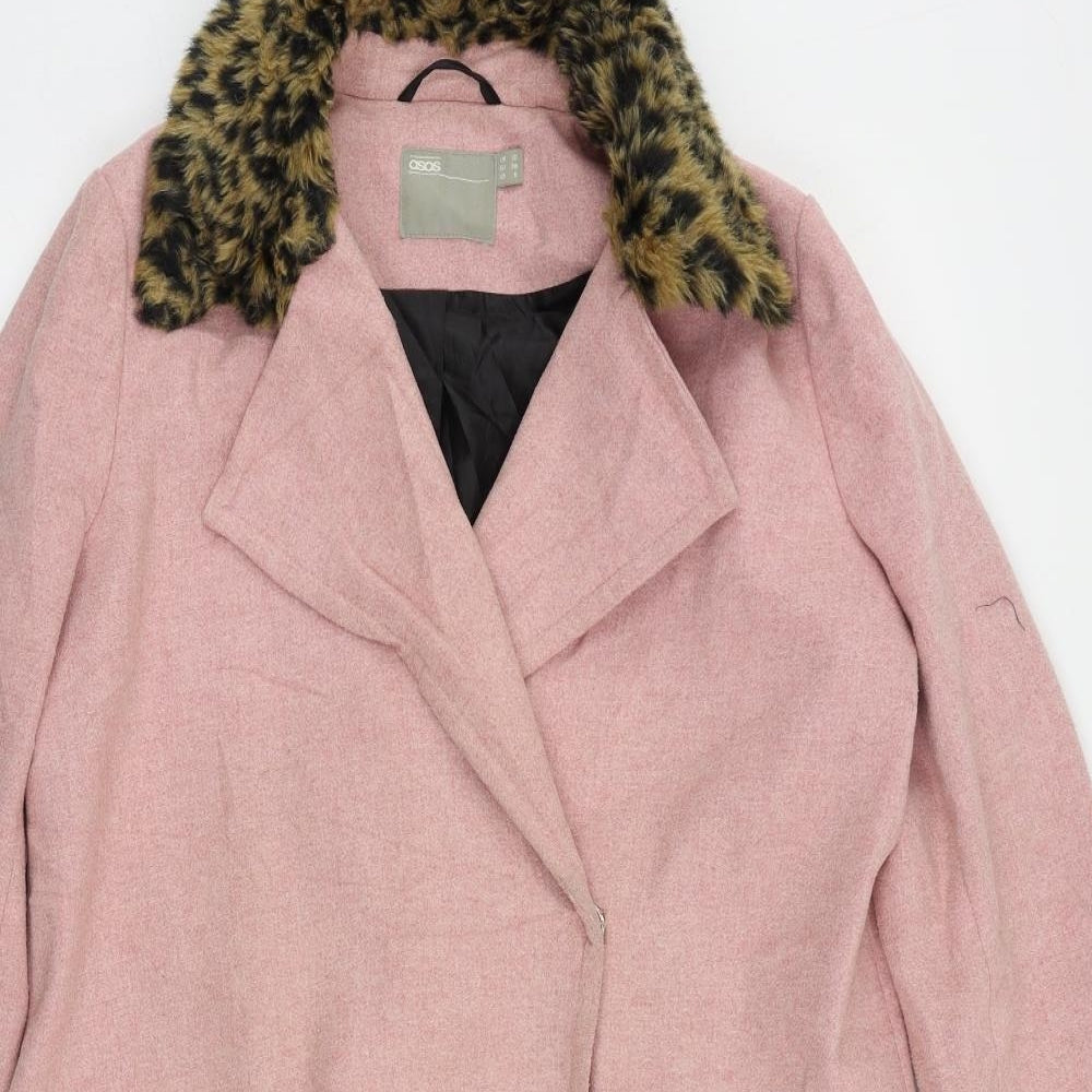 ASOS Womens Pink Pea Coat Coat Size 10 Button - Faux Fur Collar