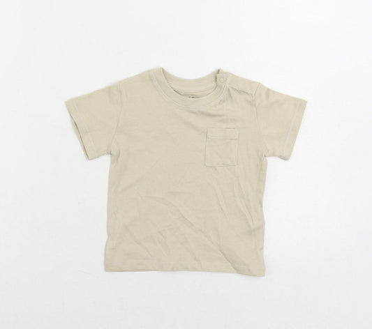 Marks and Spencer Baby Beige Cotton Basic T-Shirt Size 6-9 Months Crew Neck Snap