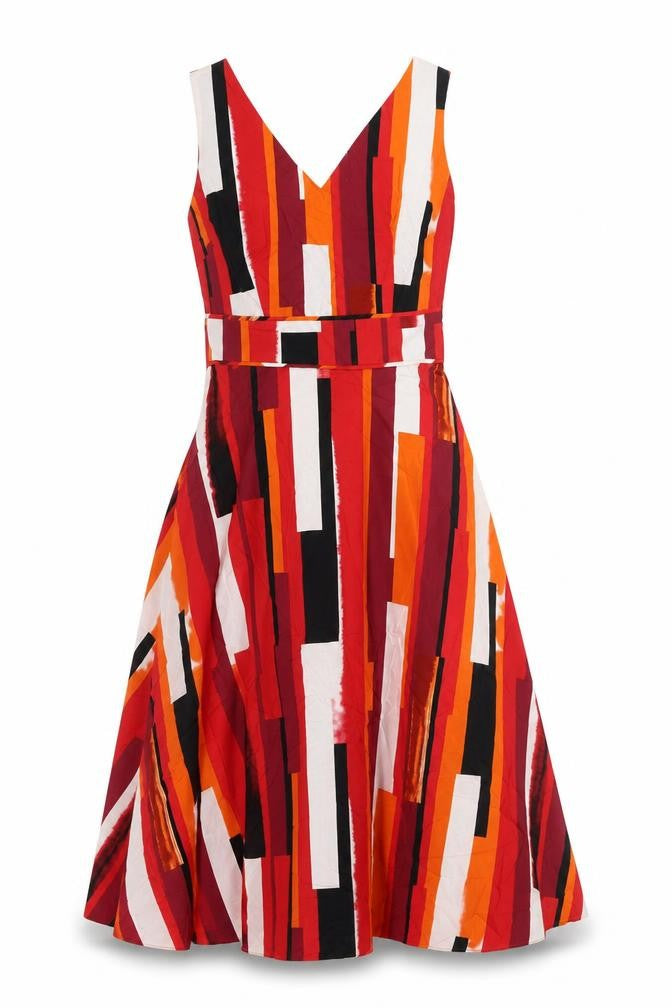 Principles Womens Multicoloured Geometric Polyester A-Line Size 8 V-Neck Zip