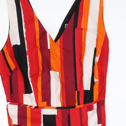 Close-up detail of Principles women’s multicoloured geometric polyester a-line, size UK 8, v-neck zip
