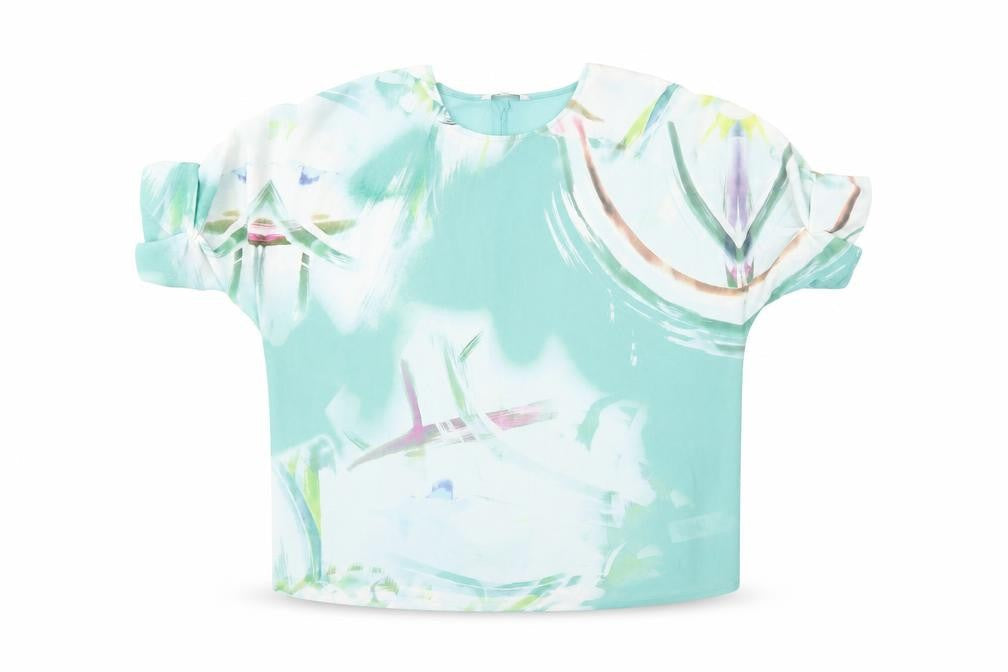 NEXT Womens Blue Geometric Polyester Basic Blouse Size 12 Round Neck