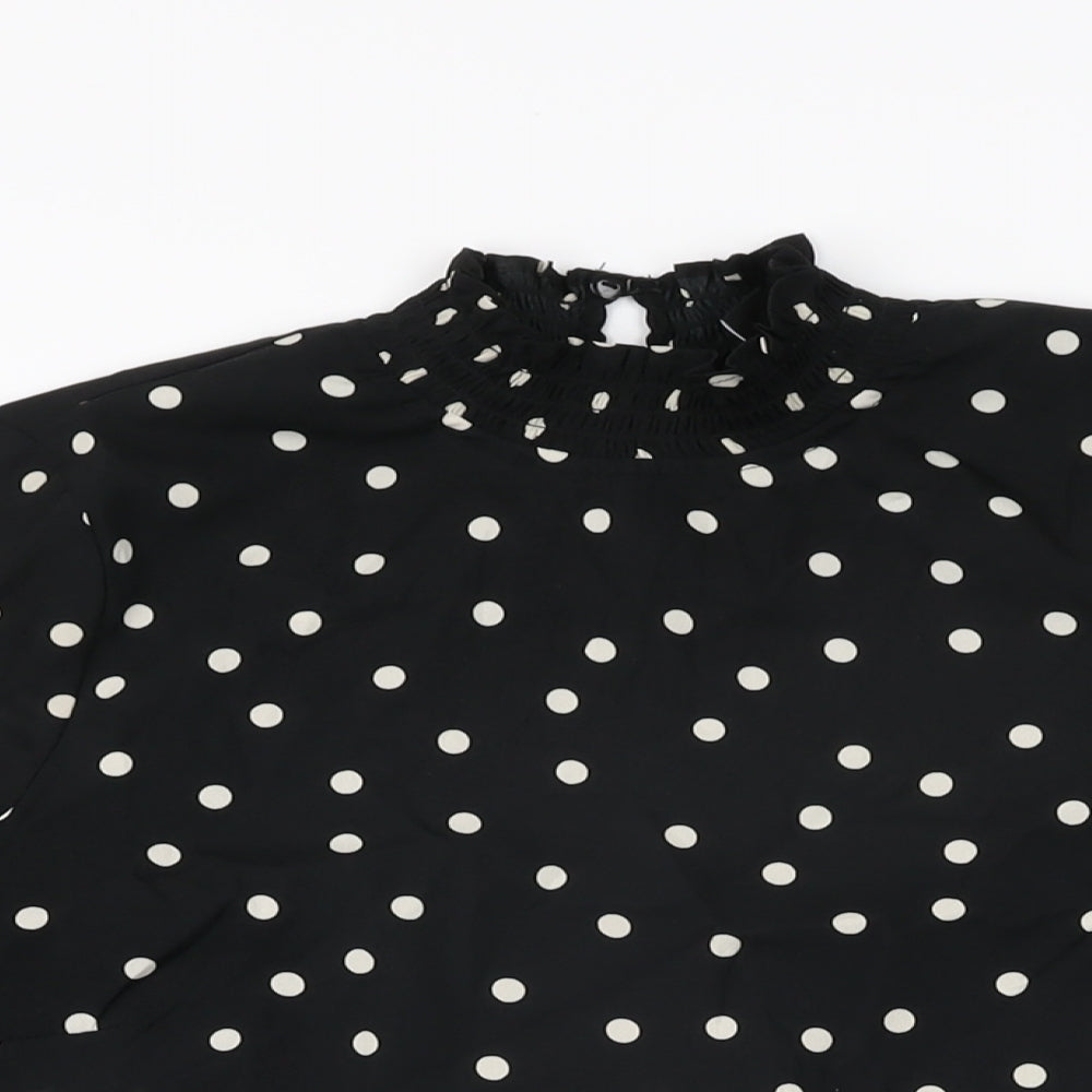 New Look Womens Black Polka Dot Polyester Basic Blouse Size 10 High Neck