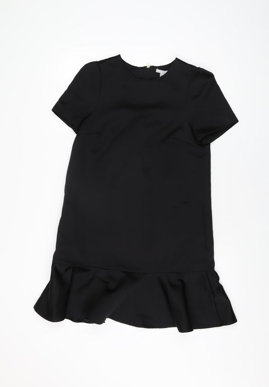 H&M Womens Black Polyester Shift Size 8 Round Neck Zip