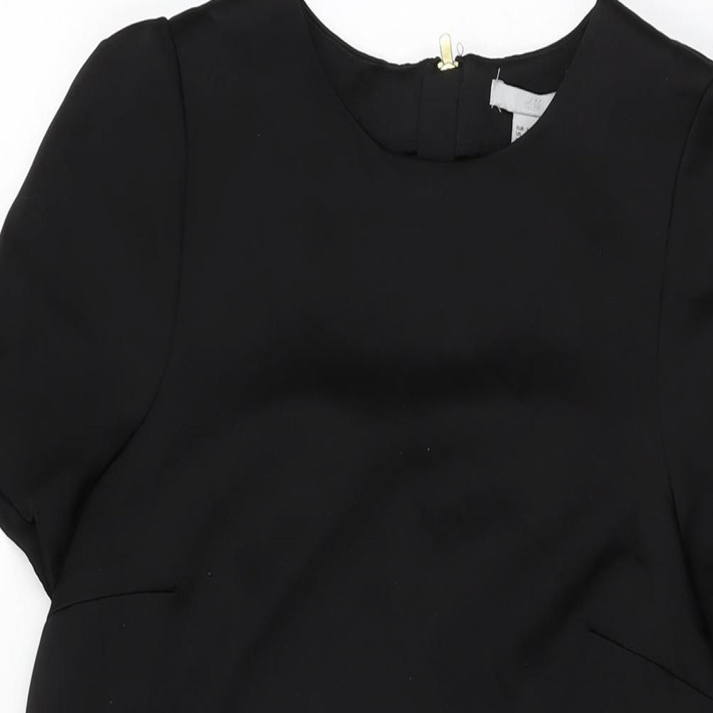 H&M Womens Black Polyester Shift Size 8 Round Neck Zip