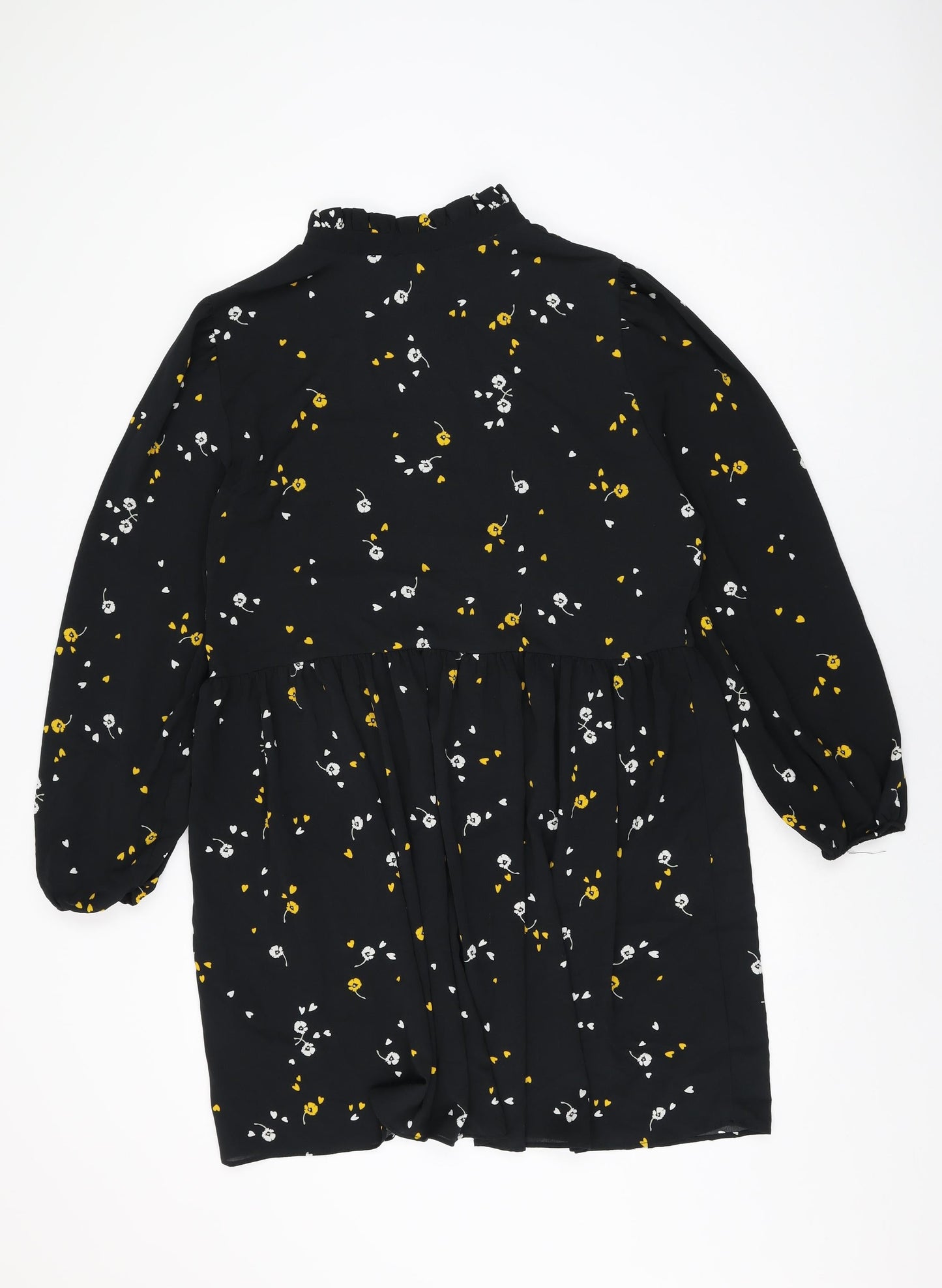 ASOS Womens Black Floral Polyester Shift Size 18 Round Neck Button