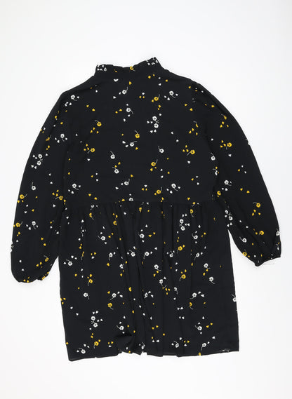 Back view of ASOS women’s black floral polyester shift, size UK 18, round neck button