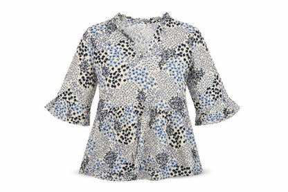 Saint Tropez Womens Ivory Floral Viscose Basic T-Shirt Size S V-Neck