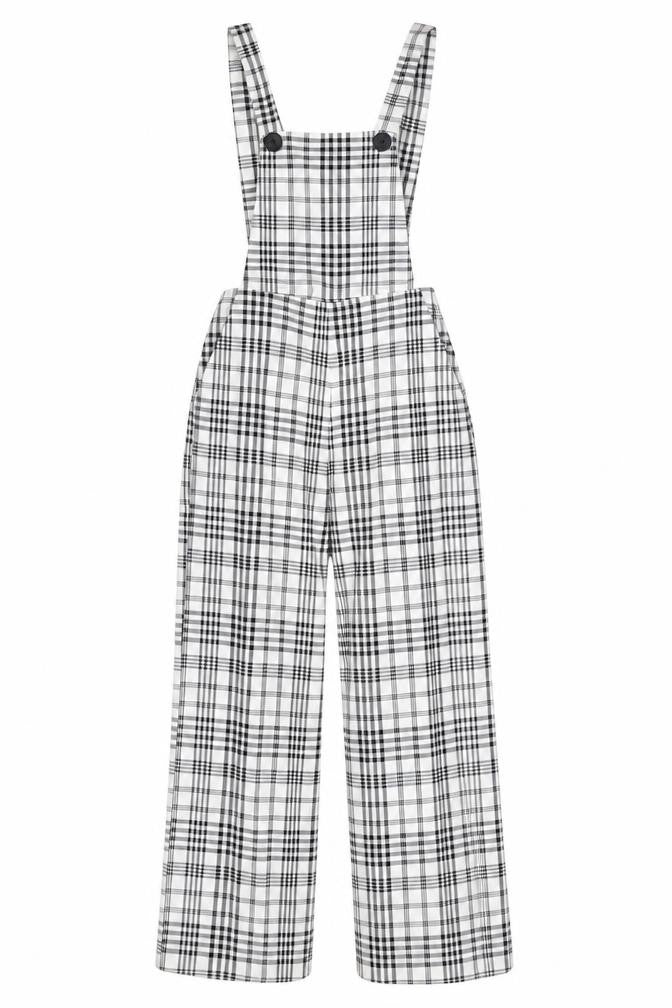 Stradivarius Womens White Plaid Polyester Dungaree One-Piece Size 6 L32 in Zip