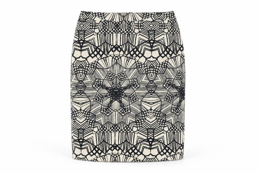 Marks & Spencer Womens Beige Geometric Cotton Straight & Pencil Skirt Size 12 Zip